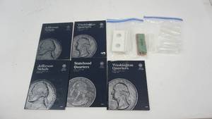 lot 26 image: Five Collectors Coin Holders--Six Plastic Pennies & Nickels Coin Holders--Pennies & Dimes Coin Holders
