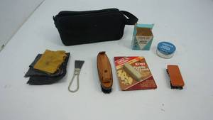 lot 34 image: Vintage Shoe Polishing Kit In Zippered Case