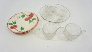 lot 47 image: Anniversary Plate--Cambridge Rose Point Creamer & Sugar--Blue Ridge Dessert Plates