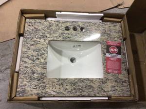 25 in. W x 19 in. D Granite Vanity Top in Santa Cecilia with White Single Trough Sink Customer Returns See Pictures