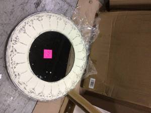 Medium Round Ivory Antiqued Classic Accent Mirror (32 in. Diameter) Customer Returns See Pictures