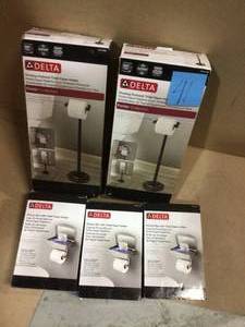 Porter Telescoping Pivoting Free-Standing Toilet Paper Holder in Oil Rubbed Bronze by Delta Customer Returns See Pictures