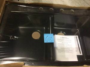 Waterbrook Dual Mount Composite Granite 33 in. 4-Hole Double Bowl Kitchen Sink in Black Customer Returns See Pictures