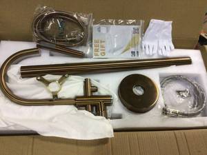 2-Handle 45.47 in. Freestan ding Floor Mount Tub Faucet Bathtub Filler with Hand Shower in Brushed Bronze by AKDY Customer Returns See Pictures&nbsp