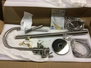1-Handle Freestanding Floor Mount Tub Faucet Bathtub Filler with Hand Shower in Brush Nickel by AKDY Customer Returns See Pictures&nbsp