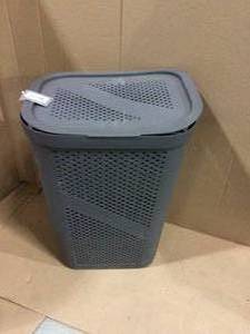 60 Liter Gray Perforated Plastic Dirty Clothes Storage Basket with Lid Customer Returns See Pictures&nbsp