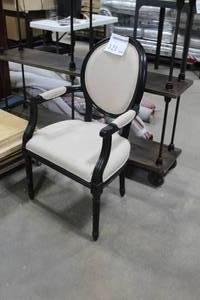 lot 121 image: Linen Upholstered Black Wood Dining Chair