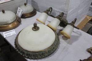 lot 177 image: Lot of (2) Decorative Indoor Light Fixtures  - Ceiling-Mount (x1), Wall-Mount 3-lamp (x1)