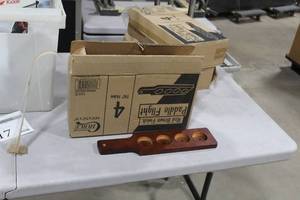 lot 318 image: Lot of (12) Red Brown Natural Wood Beer Paddle Flights (in box)