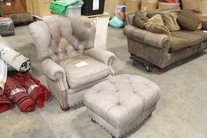 lot 33 image: Upholstered Lounger Living Room Arm Chair  with Ottoman