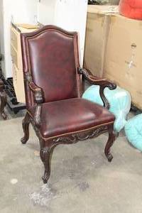 lot 35 image: Leather Wood Formal Dining Arm Chair