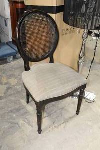 lot 45 image: Linen Upholstered WoodWicker Oval Back Dining Chair