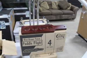 lot 338 image: Lot of (12) Red Brown Natural Wood Beer Paddle Flights (in box)