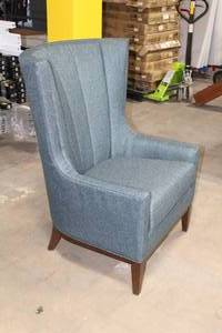 lot 58 image: Upholstered Wood Living Room Wing Back Arm Chair