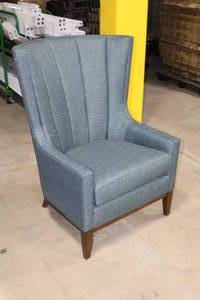 lot 55 image: Upholstered Wood Living Room Wing Back Arm Chair