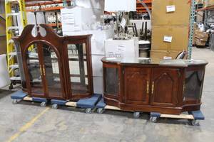 lot 65 image: Wood Hutch 2-piece with Glass Shelves