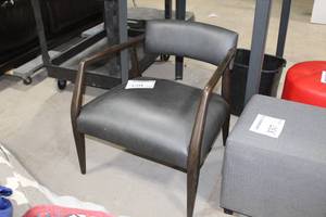 lot 359 image: Leather Wood Dining Arm Chair Dark Grey