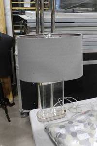 lot 368 image: Chrome Metal Table Lamp  with Grey Oval Shade