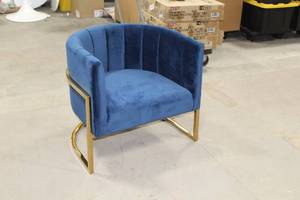 lot 414 image: Upholstered Metal Curved Lounge Chair with Gold Accent