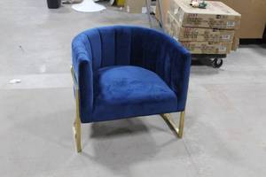 lot 80 image: Upholstered Metal Curved Lounge Chair with Gold Accent