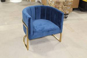 lot 98 image: Upholstered Metal Curved Lounge Chair with Gold Accent