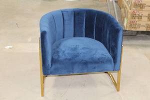 lot 95 image: Upholstered Metal Curved Lounge Chair with Gold Accent