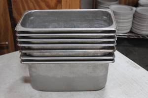 lot 148 image: Third Size Stainless Steel NSF Steam Table Pans Lot Of 7 Pans