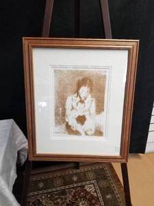 lot 135 image: Alluring Fine Art Copper Engraving Print by Raphael Soyer- Mother and Child