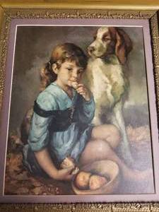 lot 124 image: Classic Fine Art Print by Francisco Ribera Gomez- Girl & Spaniel
