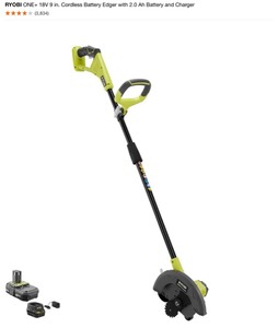 RYOBI ONE 18V 9 in. Cordless Battery Edger with 2.0 Ah Battery and Charger Included. See Pictures