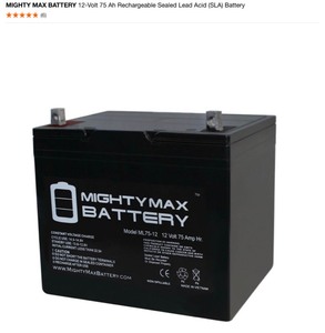 MIGHTY MAX BATTERY 12-Volt 75 Ah Rechargeable Sealed Lead Acid (SLA) Batterys. See Pictures