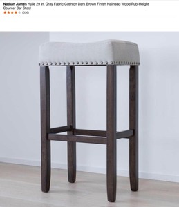 NATHAN JAMES Hylie 29 in. Gray Fabric Cushion Dark Brown Finish Nailhead Wood Pub-Height Counter Bar Stools. See Pictures