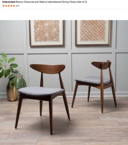 UNBRANDED Barron Charcoal and Walnut Upholstered Dining Chairs (Set of 2). See Pictures