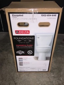 DELTA Foundations 2-Piece 1.28 GPF Single Flush Elongated Toilet in White. See Pictures