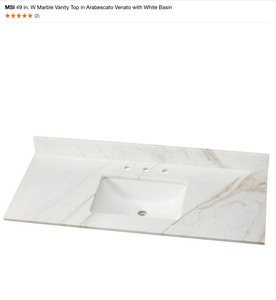 lot 1 image: MSI 49 in. W Marble Vanity Top in Arabescato Venato with White Basin. See Pictures