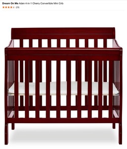 lot 2 image: Dream On Me 4-in-1 Cherry Convertible Mini Crib & Baby Mattress. See Pictures