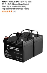 lot 15 image: MIGHTY MAX BATTERY 12-Volt 25 Ah SLA (Sealed Lead Acid) AGM Type Medical Mobility Replacement Battery (2-Pack). See Pictures