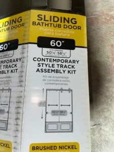 lot 30 image: DELTA 60 in. Contemporary Sliding Bathtub Door Track Assembly Kit in Nickel. See Pictures