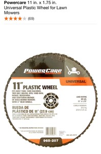 lot 32 image: Assorted Sizes Universal Plastic Wheels for Lawn Mowers. Various Sizes & Conditions. See Pictures