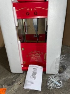 lot 53 image: NOSTALGIA Vintage 8 ox. Red Oil Popcorn Machine with Cart. See Pictures