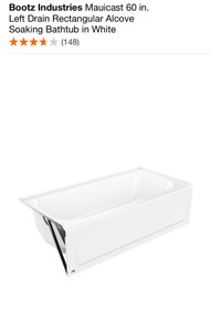 lot 81 image: BOOTZ INDUSTRIES Mauicast 60 in. Left Drain Rectangular Alcove Soaking Bathtub in White. See Pictures