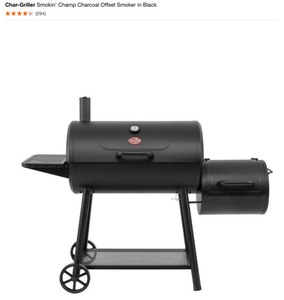 lot 90 image: Char-Griller Smokin Champ Charcoal Offset Smoker in Black. See Pictures