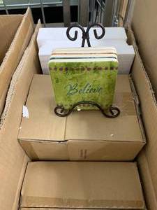 lot 33 image: NEW GLASS COASTERS WITH STAND