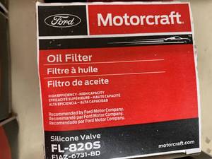 lot 315 image: MOTORCRAFT OIL FILTER #FL820S
