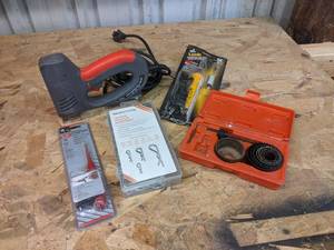 Electric Stapler, Hole Saw Kit, Voltage Tester, Soldering Iron & Hitch Clip Kit