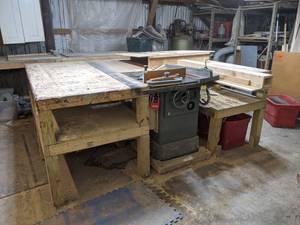 Wood Bench Surrounding Table Saw in Lot 8