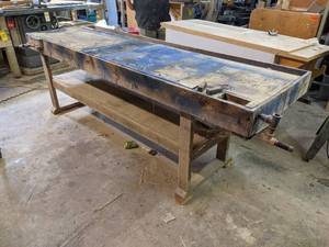 Wood Workbench w Vise - Measures about 96 x 32