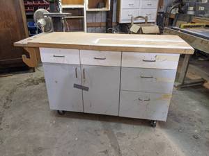 Rolling Worktable w Drawers - Measures about 66 x 24 x 37 High