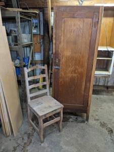 Vintage Wood Locker - Measures about 72 x 27 x 18  Old Wood Chair