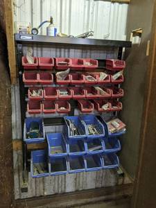 Parts Organizer Rack and Part Bins w Hardware  Tools